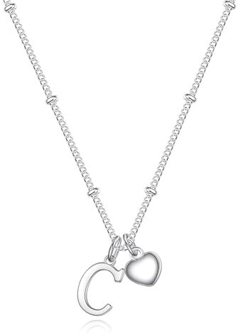TINGN Kette mit Buchstaben Silber 925 - Teenager Mädchen Geschenke 8 9 10 11 12 Jahre Herz Silberkette mit Buchstaben C Kette Damen Silber Halskette Mädchen Geschenke für Kinder Frauen Schmuck Damen