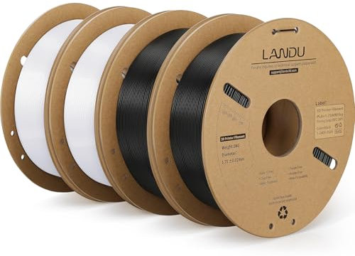 LANDU PLA+ Filament 1.75mm Schwarz Weiß 4KG, PLA Plus 3D Drucker Filament, Härter und Stärker 3D Druckmaterialien, Maßgenauigkeit +/-0,02mm, Kompatibel mit FDM-Drucker(4 Stück 1KG/Spool, 2.2lbs)