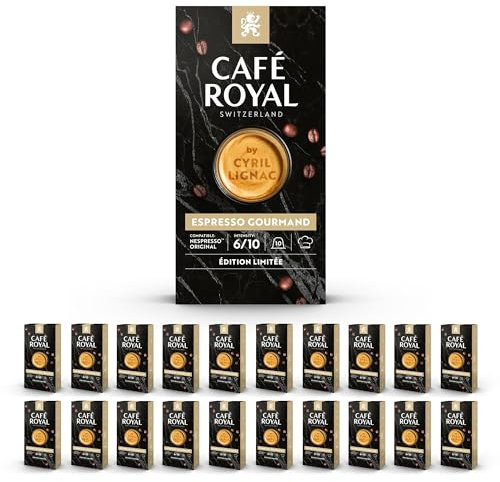200 Capsules Café Royal Lignac Espresso Gourmand - Capsules en Aluminium Compatibles avec les Machines à café Nespresso®* Alu à usage Domestique - Intensité 6/10 - 100% Arabica - Rainforest Alliance