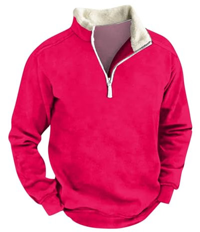 Pull Demi Zippé Homme Fermeture Polaire Hiver Chemise Chaude Col Roulé Tee Shirt Golf Rose 3XL