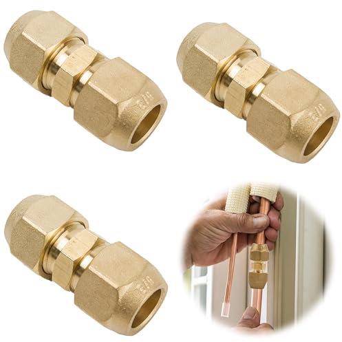 3 Pezzi Prolunga per Tubo in Rame per Aria Condizionata da 3/8 Pollici, Nipplo Doppio per Tubi Rame, Connettore Linea Aria Condizionata Filettato,per Tubo, Accessori per Condizionatori d'aria
