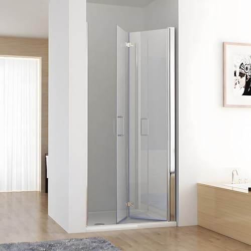 MIQU Nischentür 120 x 185 cm Duschabtrennung Faltbar Duschwand für Dusche Pendeltür Falttür Duschtür aus 6mm NANO ESG Glas Rahmenlos duschtrennwand ohne Duschwanne
