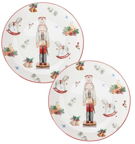 Carousel Home Set of 2 Small Nutcracker Christmas Plate | Round Ceramic Festive Serving Dish Christmas Serving Plate | Christmas Tableware Xmas Side Plate - 19.5cm