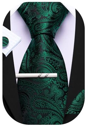 Barry.Wang Herren Seiden-Paisley-Krawatten mit Taschentuch Manschettenknopf Krawattenset Feierliche Hochzeit 3PCS