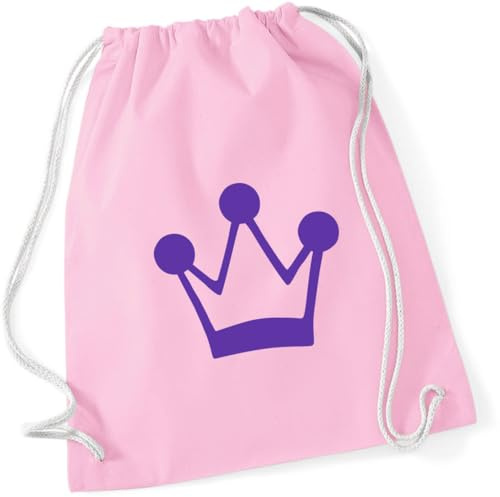 AWASG Turnbeutel Kostüm Karneval Fasching - Gymsac Rucksack mit Fun Print Krone - Stoffbeutel Baumwolle mit Kordel zum Zuziehen - Kostüm Prinzessin (rosa)