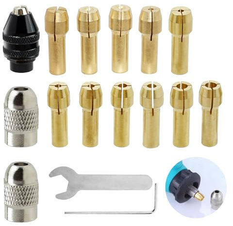 EuAcesry Mini Drill Mandrini, 16 Pezzi Accessori Precisione in Ottone Trapano Mandrino Autoserrante a Cambio Rapido, Con Set di Utensili per Accessori per Utensili Rotanti