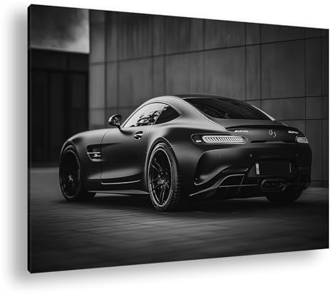 deyoli Leinwandbild Dunkle Eleganz – ein Sportwagen mit kraftvoller Präsenz. Format: 120x80cm (3Teilig) Effekt:Schwarz&Weiß XXL Kunstdruck Bild auf Holzrahmen/Wandbild/Wohnzimmer Dekoration