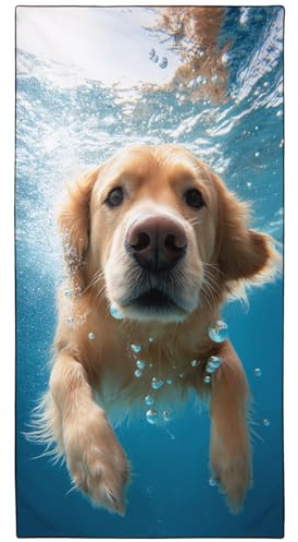 YISUMEI Golden Retriever beim Tauchen Strandtuch XXL 180x90cm - Schnelltrocknendes Mikrofaserhandtuch mit Tasche, Saugstark Sandfrei - Leichtes Reisehandtuch für Strand, Pool