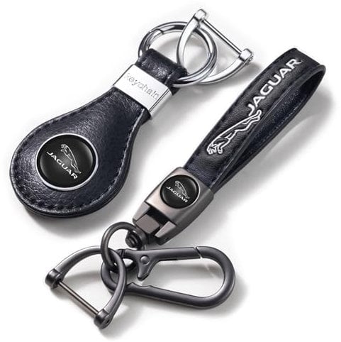 meisuH 2 Stück Auto Schlüsselring für Jaguar XE XEL XF XFL XJ F-PACE F-Type,Leather Schlüsselanhänger Halter Auto Schlüssel Schlüsselband Ersatz