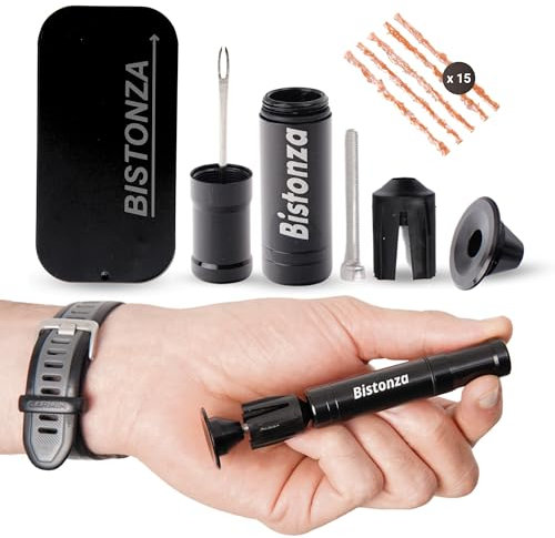 Kit Repara Pinchazos para Bicicletas, Incluye Kit Reparador, 15 Mechas y Topes para colocarlo en tu Manillar, Compacto, Muy Ligero y Duradero. Apto para Todo Tipo de Cubiertas sin Cámara, Tubeless.