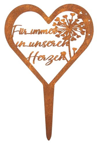 KUHAWL Grabschmuck Wetterfest, Herz Grabschmuck Grab Deko Rostoptik Grabstecker Trauerdekoration mit Spruch, Langlebige Friedhofsdeko für Gärten Höfe Friedhofsdeko