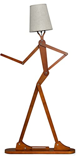 FANTASK Geile Poseable Stehlampe 160cm mit verstellbaren Gelenken, Holz Lustige Stehleuchte, Leselampe im kreativen Kunststil, dekorative humanoide Eckleuchte, Natur
