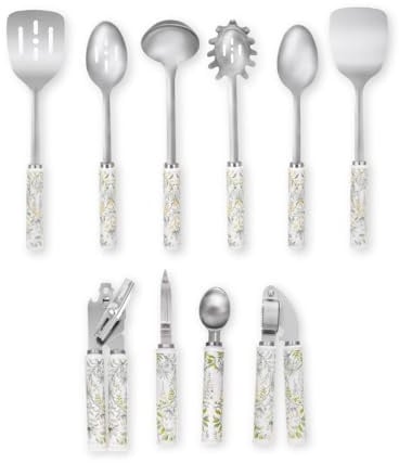 Laura Ashley 10-teiliges Keramik küchenutensilien set - Softgrip küchenset enthält Pfannenwender, Löffel, Schöpfkelle, Spaghetti-Servierer, Dosenöffner, Knoblauchpresse & Eisportionierer