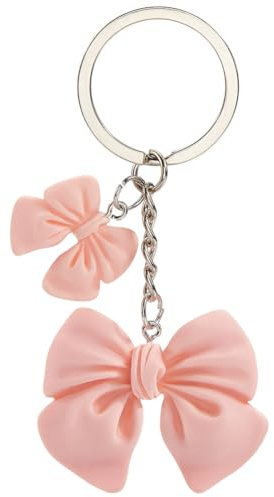 CREATCABIN Portachiavi con Fiocco Rosa Portachiavi con Doppio Fiocco Ciondolo per Borsa Accessorio per Borsetta in Acciaio Inossidabile per Bomboniere da Donna per Decorazioni di Compleanno 8.8cm