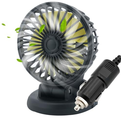 Ventilador de automóviles que sopla aire frío tranquilo de 12 V de 12 V Rotable ABS Ventilador de tablero para auto-adhesivo con enchufe de encendedor de cigarrillos para conducir en verano calient
