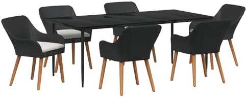 Rantry 7-teilige Garten Essgruppe Schwarz Poly-Rattan Tisch Und Stuhl Für Garten