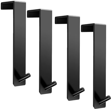 ARTOYS 4 Black No Drill Door Hooks, 304 Stainless Steel, 50 lb, Fits 1.75 Doors, for Home Office Bedroom
