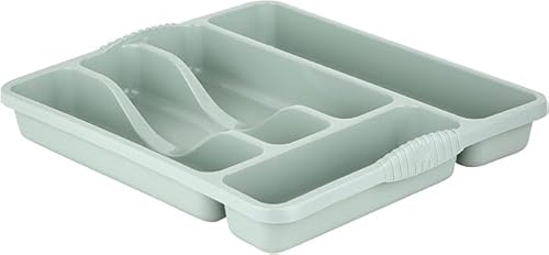 AaH1 Small Cutlery Tray – 5-Compartment Compact Cutlery Organiser – Durable Lightweight Gloss-Finish Utensil Drawer Insert – Pack of 1 (Silver Sage)