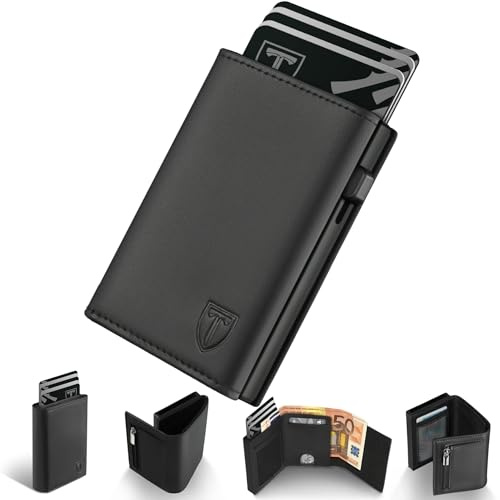 Tomylv Geldbörse Herren - Portmonee Herren mit Münzfach, Smart Wallet 3.0 RFID Schutz, Geldbeutel für 8-10 Kartenetui, Kreditkartenetui, Geldbeutel Geldscheinfach & ID-Fenster - Schwarz