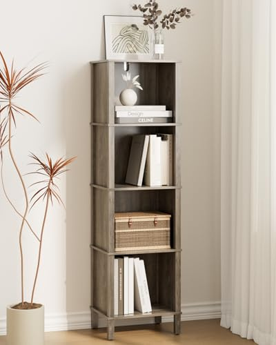 Apetaccat Bücherregal mit 4 Ebenen, Bücherschrank, Eckregal, Aufbewahrungsregal für Wohnzimmer, Büro und Schlafzimmer,Grau