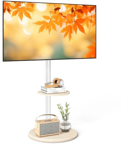 RFIVER Supporto TV da Pavimento Mobile per 32-65 Pollici, Carrello TV con Base Rotonda in Legno e Ruote Nascoste, Altezza e Inclinazione Regolabili, Fino a 40 kg, VESA Max 400x400mm