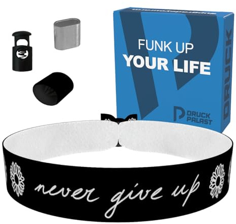 Druck-Palast Never give up - Be the sunshine - Stoffarmbänder - Motivationsarmbänder - Satinarmband - Geschenk für Freunde - Positive Botschaften - Trendige Armbänder - Handmade Armband