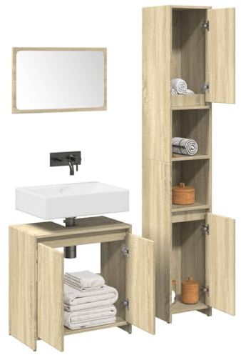 HETFTJN Set di mobili da bagno Sonoma Rovere 30/60 cm, Specchio, Lavandino & Mobiletto alto, Legno, Piccolo bagno e WC per gli ospiti