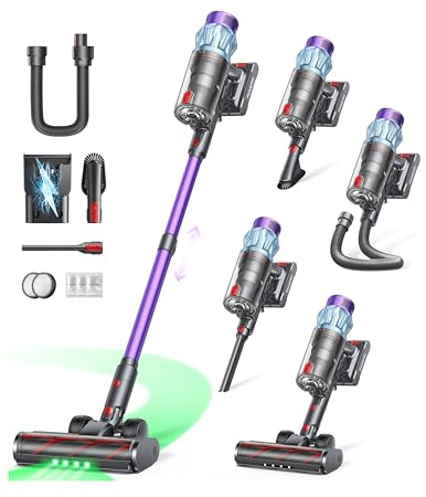 Powerffy Cordless Vacuum Cleaner, 600W 50KPa Powerful Stick Vacuum for Home, 65 Mins Runtime with Internal Dust Scraper & Aromatherapy, Self-Standing Lightweight Vacuum for Pet Hair Carpet Hard Floor