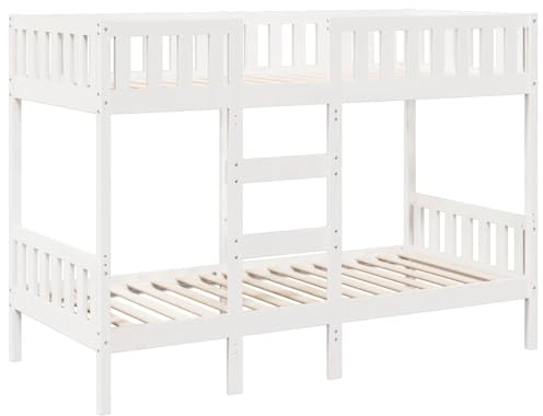 XHNIFBN Etagenbett Weiß 90 x 190 cm Kiefer Massivholz mit Lattenrost Platzsparendes Hochbett für Jugendzimmer Gästezimmer Wandbefestigung erforderlich