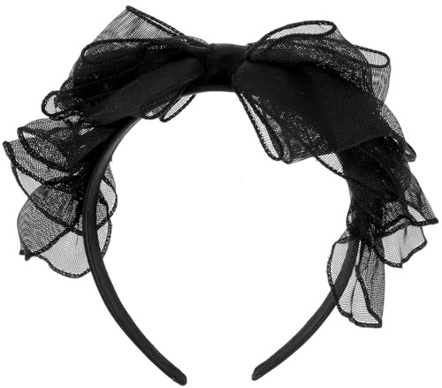 TIDTALEO Schwarzer Spitzen Kopfschmuck mit Großer Schleife Retro Haarreif aus Stoff Bequem und Hautfreundlich für Festival und Cosplay
