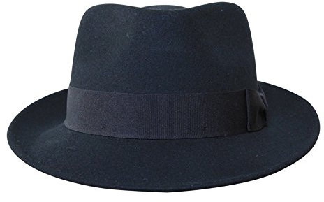 Borges & Scott B&S Premium Doyle - Teardrop Fedora Hut - 100% Wollfilz - perfekt zum Reisen - was-serabweisend - Unisex - 56cm Schwarz