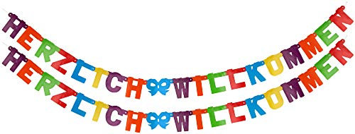 com-four® 2X Partydeko Herzlich Willkommen Girlande - Geburtstagsdeko - Party Dekoration für Geburtstag und Sylvester - Hängedekoration (2 Stück - Partygirlande)