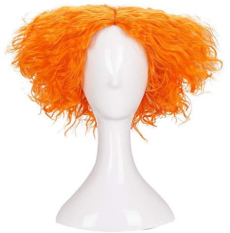 Morvally Kurze unordentliche lockige orangefarbene Perücke, Unisex, hitzebeständig, für Cosplay, Kostüm, Halloween, Party