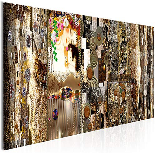 decomonkey Bilder Gustav Klimt Abstrakt 150x50 cm 1 Teilig Leinwandbilder Bild auf Leinwand Vlies Wandbild Kunstdruck Wanddeko Wand Wohnzimmer Wanddekoration Deko Frau braun Blumen