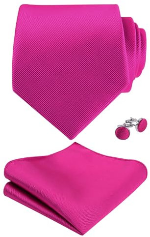 Alizeal Mens Solid Farbe Krawatten Einstecktuch und Manschettenknöpfe Set,Magenta