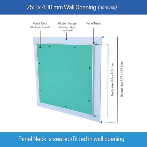 AirTech-UK Plasterboard Access Panel - OmniBlend Aluminium Inspection Hatch for Walls & Ceilings, Invisible Tileable Door, Push Lock, White Powder Coated Frame (250 X 400mm)
