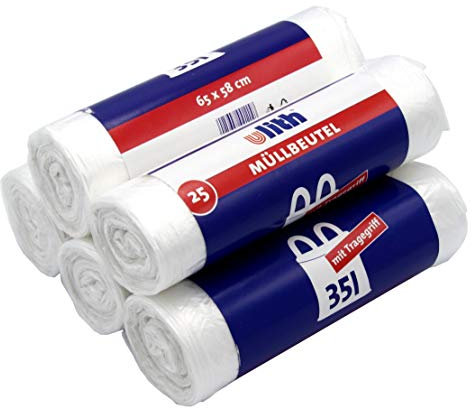 Ulith 35-Liter-Müllbeutel mit Tragegriff, 35 Liter reißfest und flüssigkeitsdicht recycelbares Produkt und Verpackung
