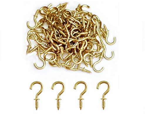 IDEALSV Ganchos de techo pequeños de latón de 1/2 pulgada, ganchos de luz dorados para colgar (60 unidades)