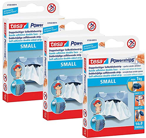 tesa Powerstrips Strips SMALL für max. 1kg, Packung mit 14 Strips 3 Packungen
