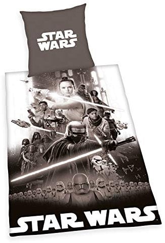 Herding Star Wars 9 Bettwäsche-Set, Wendemotiv, Mit leichtläufigem Reißverschluss, Baumwolle/Linon, Grau, Bettbezug 135 x 200 cm, Kopfkissenbezug 80 x 80 cm