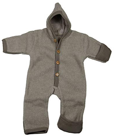 Cosilana Baby Fleece-Overall mit Kapuze, Kratzschutz kbT Wolle Bio Baumwolle (74-80, Latte-Macciatio Melange)