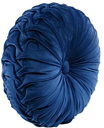 Lush Decor Rundes Plissiertes weiches Samtkissen, 38,1 cm, Marineblau