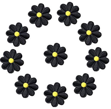 SUNMOVE 10Pcs Embroidery Sunflower Daisy Flower Sew On Iron On Patch Badge Bag Hat Jeans Jackets Applique (Black)