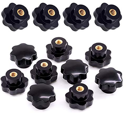 Swpeet Kit assortito di 15 manopole M8 a 7 stelle con filettatura femmina, manopole a forma di stella, in plastica nera, manopola di bloccaggio per attrezzature meccaniche (M8)