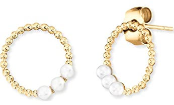 Engelsrufer Ohrringe in Creolen Look aus Sterlingsilber mit Perlen Vergoldet, Durchmesser: 15mm, ERE-PEARLS-G