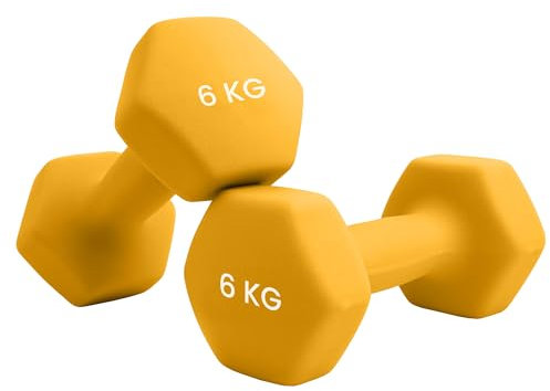 unycos - Kurzhanteln Neopren 2er Set von 6 kg, Rutschfest, Anti-Roll-Design, Bequemer Griff, Krafttraining, Fitness, Pilates, Training, Fitnessstudio (Gelb)