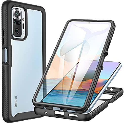 CENHUFO für Xiaomi Redmi Note 10 Pro Hülle, 360 Grad Schutzhülle Stoßfest Panzerhülle mit Eingebautem Displayschutz Outdoor Bumper Full Cover Case Handyhülle für Xiaomi Redmi Note 10 Pro - Schwarz