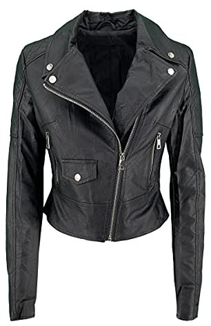 JOPHY & CO. Giacca Corta Chiodo Donna Ecopelle con Tasche & Cerniere (cod. 2560, 33107 & 3985) (Nero (cod. 3985), L)