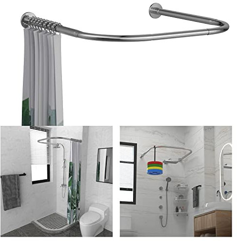 Tanxih Bastone per tenda da doccia a U, regolabile, in acciaio inox, a forma di U, installazione senza trapano, per bagno, vasca da bagno, negozio di abbigliamento (a forma di U, lunghezza su entrambi