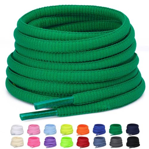 Puzeam 2 Paar halb runde Schnürsenkel, 6mm ovale Athletische Schnürsenkel für Sneaker, Laufschuhe, Sportschuhe - Schuhbänder 16 Farben - Grün 140
